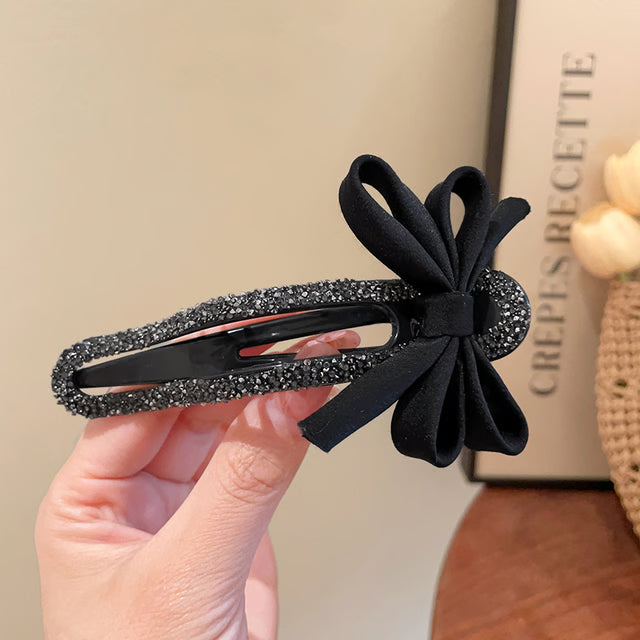 Rhinestone Black Bow Duckbill Hair Clip – Elegant Hair Accessory