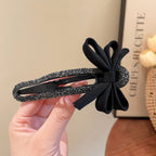 Rhinestone Black Bow Duckbill Hair Clip – Elegant Hair Accessory