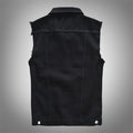 Mens Black Jean Vest, Slim Fit Denim Waistcoat, Fringe Sleeveless Tank Top
