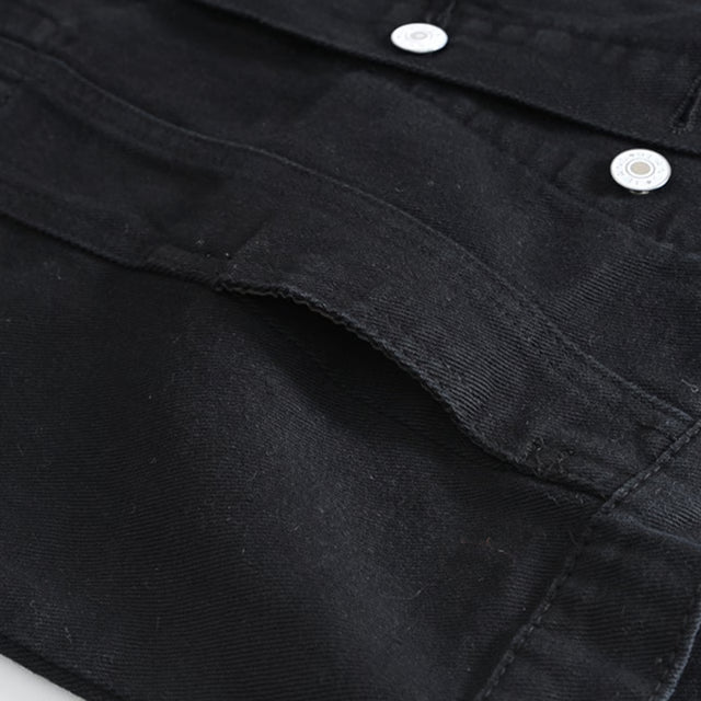 Mens Black Jean Vest, Slim Fit Denim Waistcoat, Fringe Sleeveless Tank Top