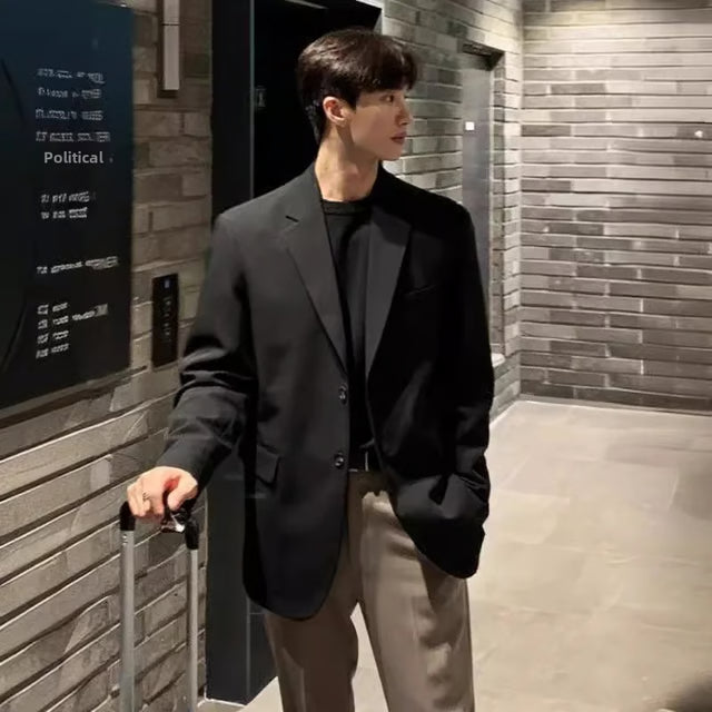 Men's Loose Fit Black Casual Blazer – Single-Breasted Autumn Jacket