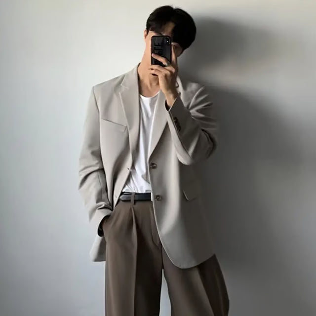 Men's Loose Fit Black Casual Blazer – Single-Breasted Autumn Jacket