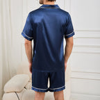 Men's Satin Summer Pajama Set – Short Sleeve Shirt & Elastic Waist Shorts