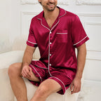 Men's Satin Summer Pajama Set – Short Sleeve Shirt & Elastic Waist Shorts