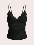 Contrast Lace Bow Front Crop Cami Top – Women’s Summer Grunge Y2K Style