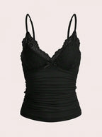 Contrast Lace Bow Front Crop Cami Top – Women’s Summer Grunge Y2K Style