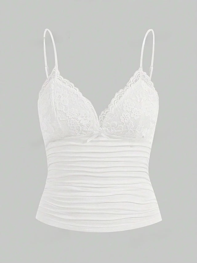 Contrast Lace Bow Front Crop Cami Top – Women’s Summer Grunge Y2K Style
