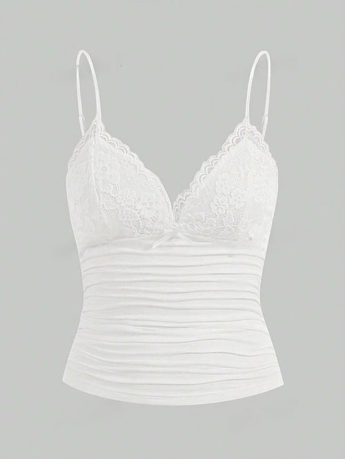 Contrast Lace Bow Front Crop Cami Top – Women’s Summer Grunge Y2K Style
