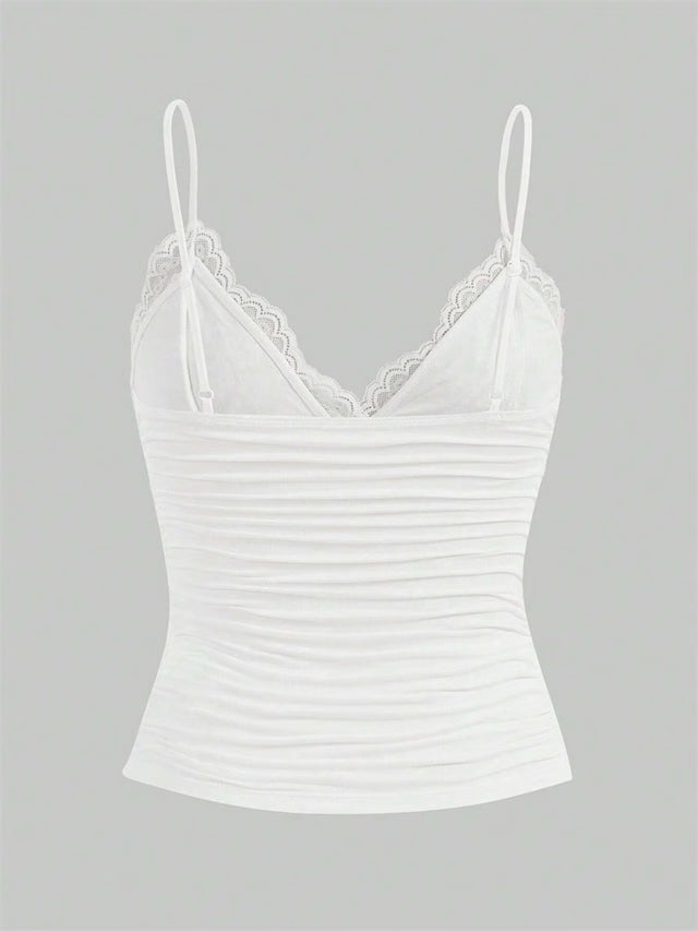 Contrast Lace Bow Front Crop Cami Top – Women’s Summer Grunge Y2K Style