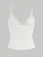 Contrast Lace Bow Front Crop Cami Top – Women’s Summer Grunge Y2K Style