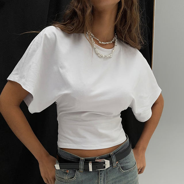 Solid Gray Cropped Corset T-Shirt for Women