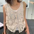 Boho Floral Embroidered Crochet Vest