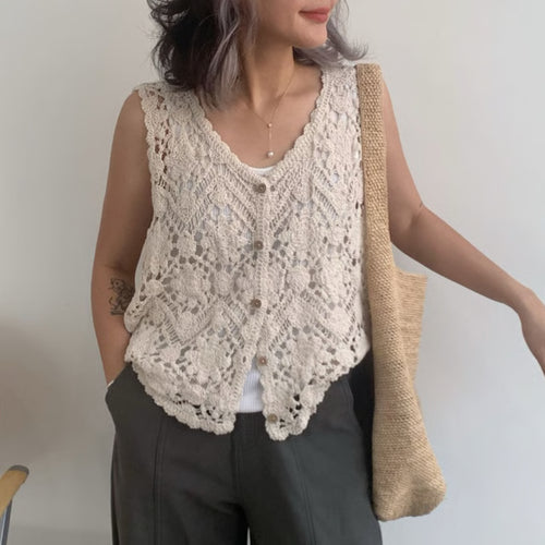 Boho Floral Embroidered Crochet Vest