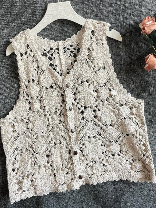 Boho Floral Embroidered Crochet Vest