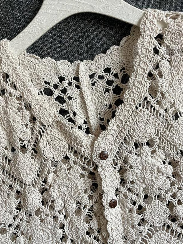 Boho Floral Embroidered Crochet Vest