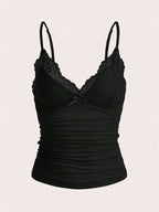 Contrast Lace Bow Front Crop Cami Top – Women’s Summer Grunge Y2K Style