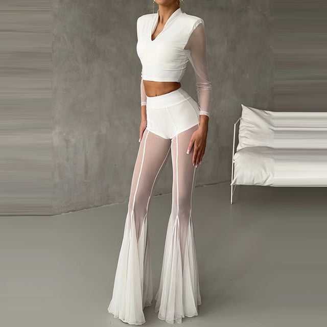 High Waist Mesh Flare Pants – Sheer Wide Leg Summer Trousers