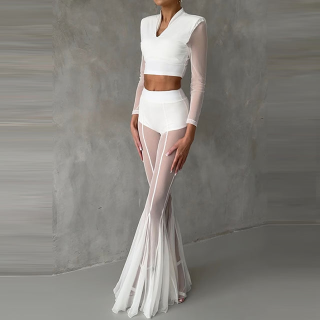 High Waist Mesh Flare Pants – Sheer Wide Leg Summer Trousers
