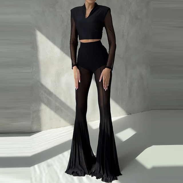 High Waist Mesh Flare Pants – Sheer Wide Leg Summer Trousers