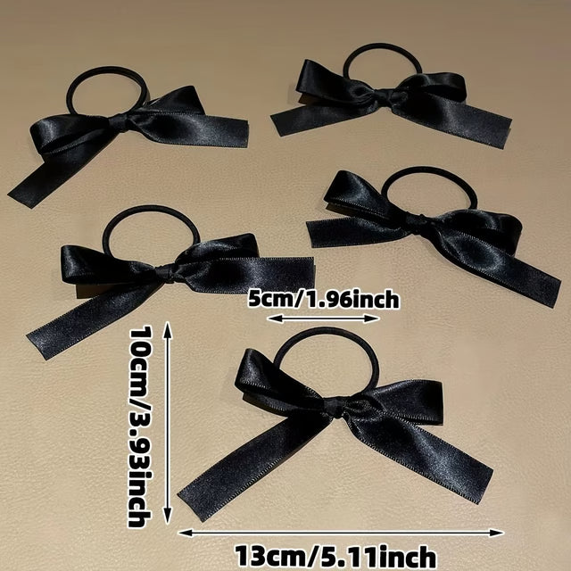 Black Bow Hair Tie Set – 5-Piece Hair Accessories for Women