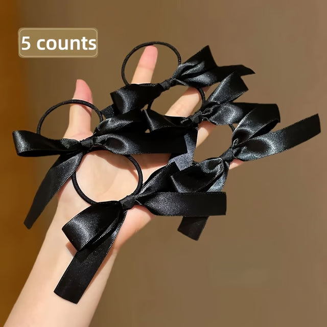 Black Bow Hair Tie Set – 5-Piece Hair Accessories for Women