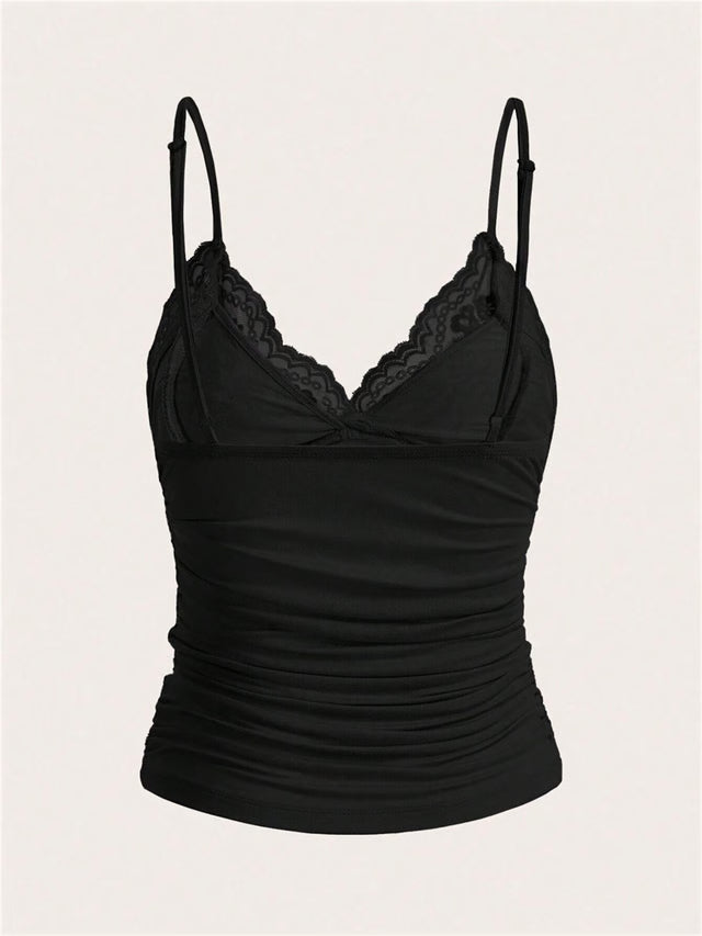 Contrast Lace Bow Front Crop Cami Top – Women’s Summer Grunge Y2K Style