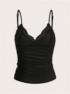 Contrast Lace Bow Front Crop Cami Top – Women’s Summer Grunge Y2K Style