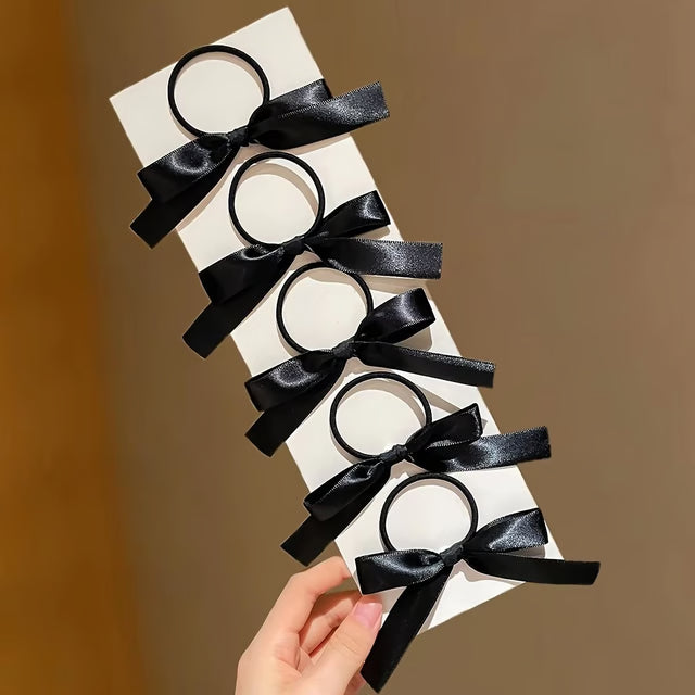 Black Bow Hair Tie Set – 5-Piece Hair Accessories for Women