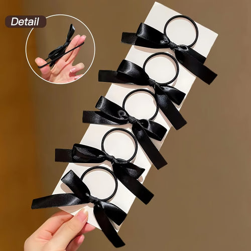 Black Bow Hair Tie Set – 5-Piece Hair Accessories for Women
