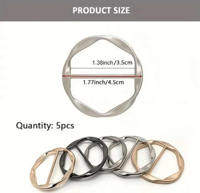 Adjustable Shirt Ring & Scarf Buckle Set (5-Pack) – Multipurpose Fashion Belt Accessories