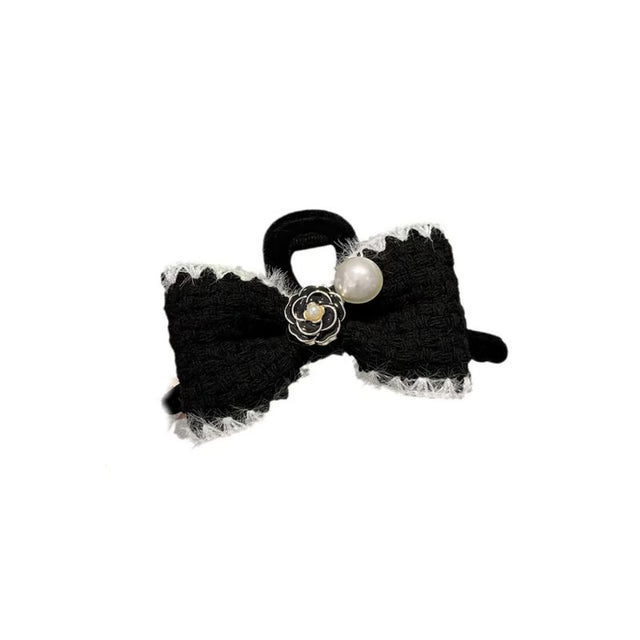 Plush Camellia Flower Bow Hair Clip – Elegant Autumn & Winter Hair Accessory