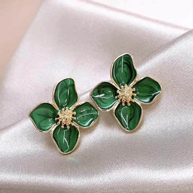 Red Flower Glaze Earrings – Elegant Floral Jewelry for Women