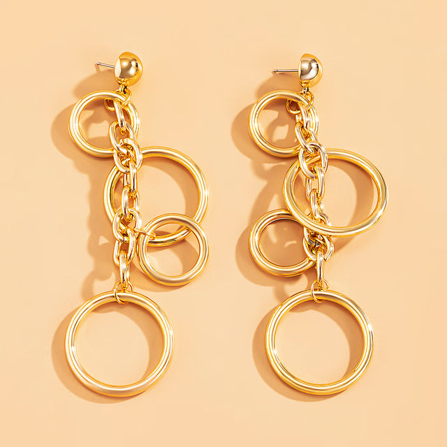 Fashion Statement Large Drop Earrings for Women, Punk Long Big Circle Link Chain Earrings, Hiphop Jewelry Gift