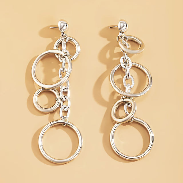 Fashion Statement Large Drop Earrings for Women, Punk Long Big Circle Link Chain Earrings, Hiphop Jewelry Gift