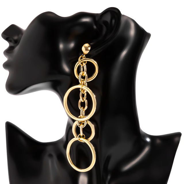 Fashion Statement Large Drop Earrings for Women, Punk Long Big Circle Link Chain Earrings, Hiphop Jewelry Gift