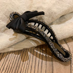 Rhinestone Black Bow Duckbill Hair Clip – Elegant Hair Accessory