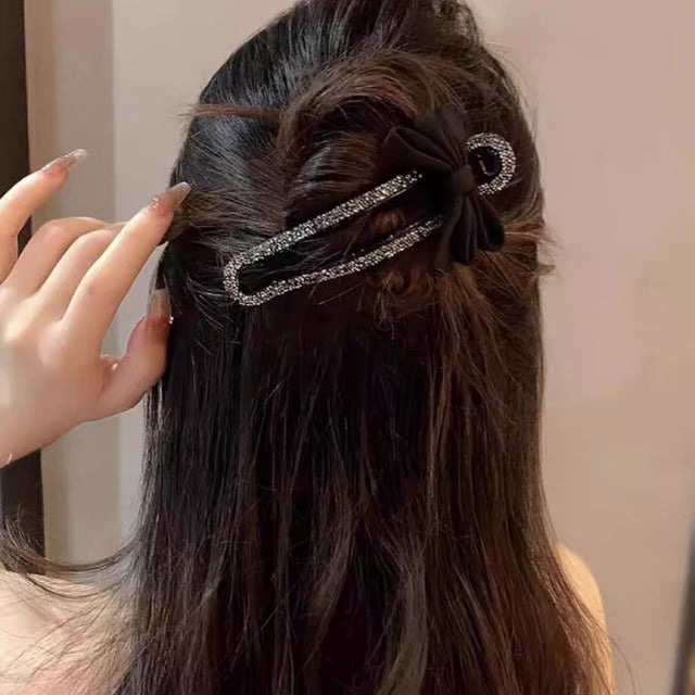 Rhinestone Black Bow Duckbill Hair Clip – Elegant Hair Accessory