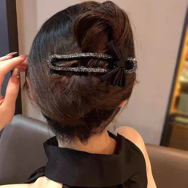 Rhinestone Black Bow Duckbill Hair Clip – Elegant Hair Accessory